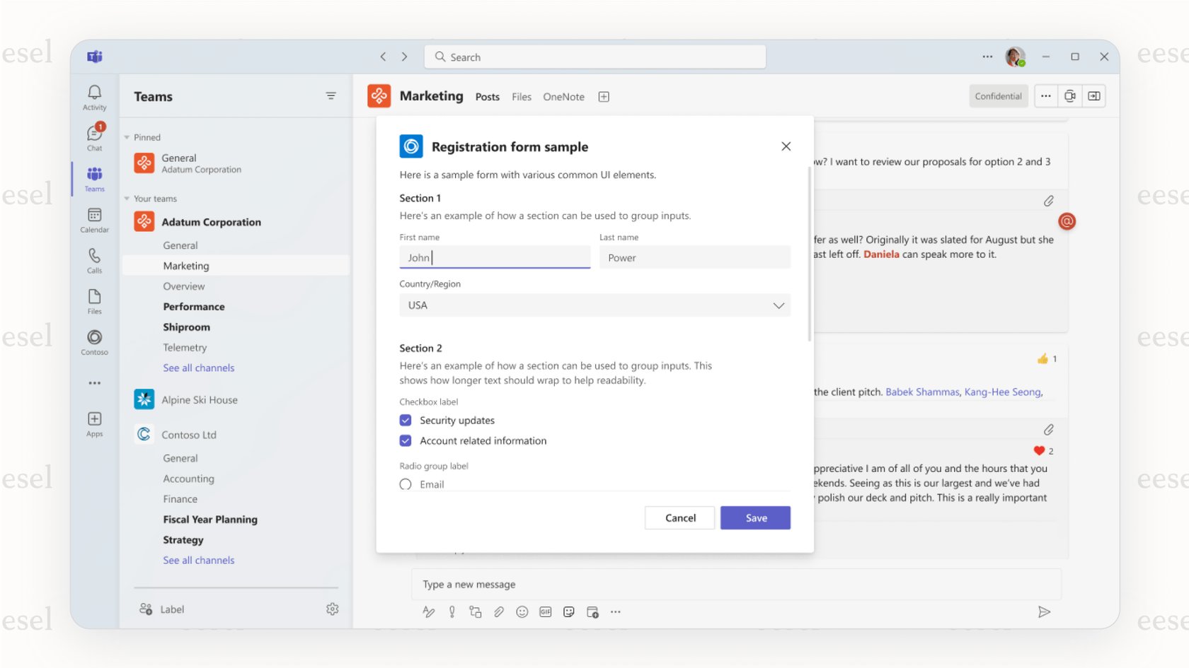 Uma captura de tela da interface do aplicativo Microsoft Teams, que é uma consideração chave para entender os preços do Microsoft Teams.