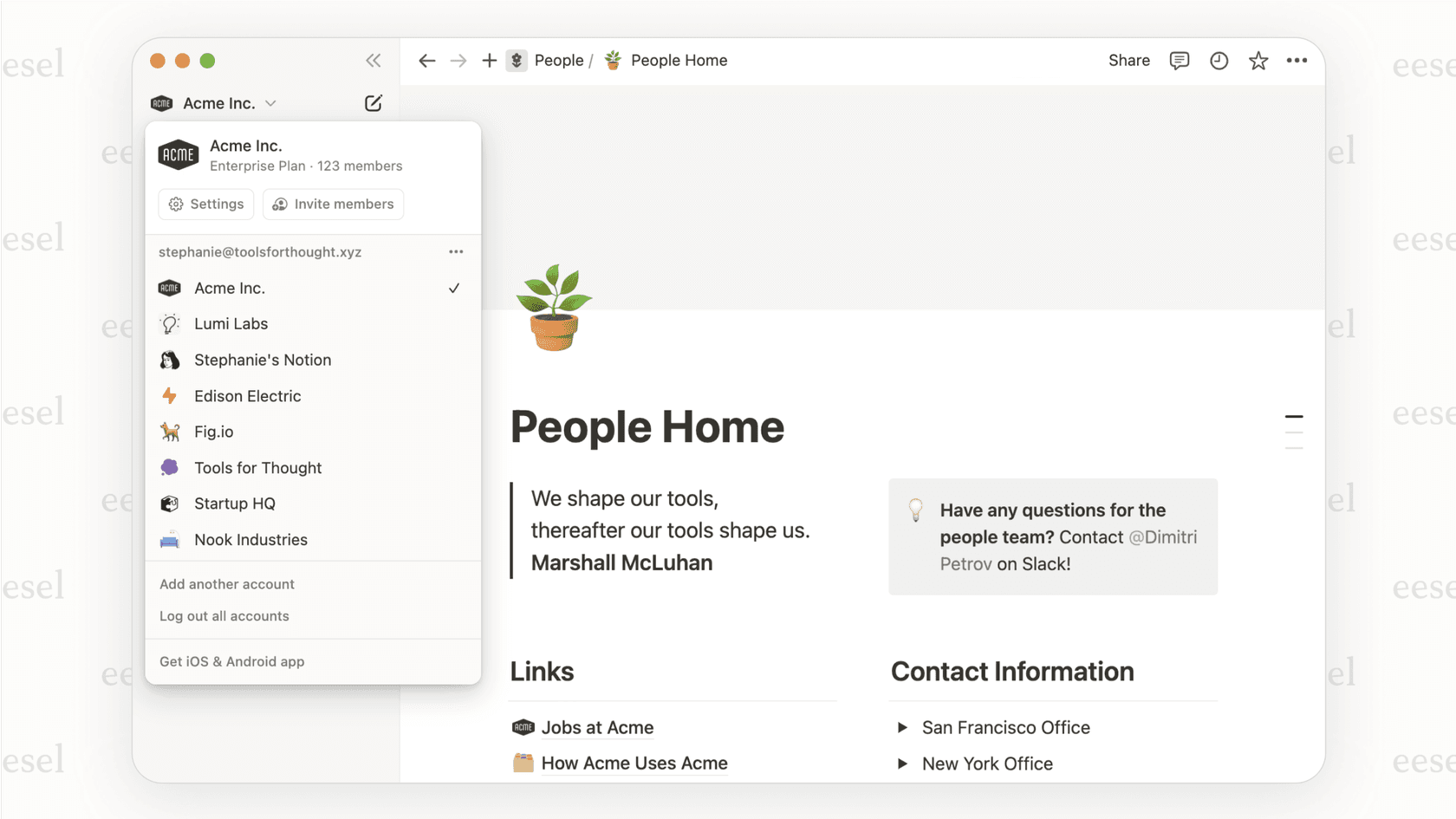 Screenshot of the Notion workspace showing pages, blocks, databases, and teamspaces, which are key components that affect Notion pricing.