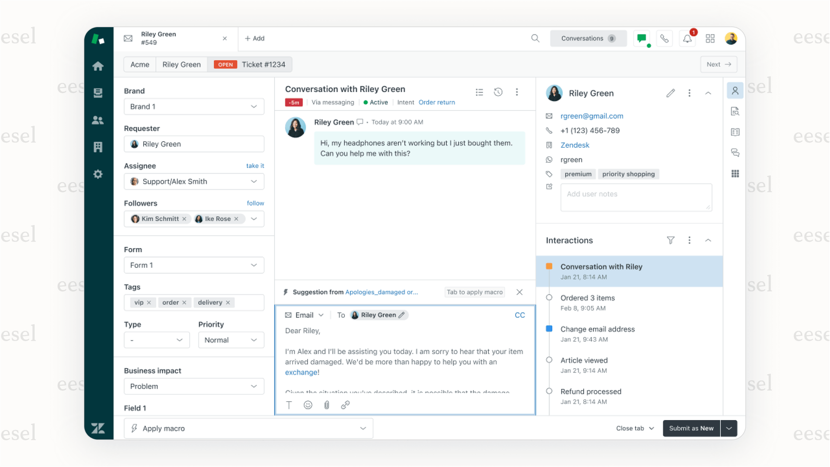 Zendesk AI automation settings in the agent workspace dashboard