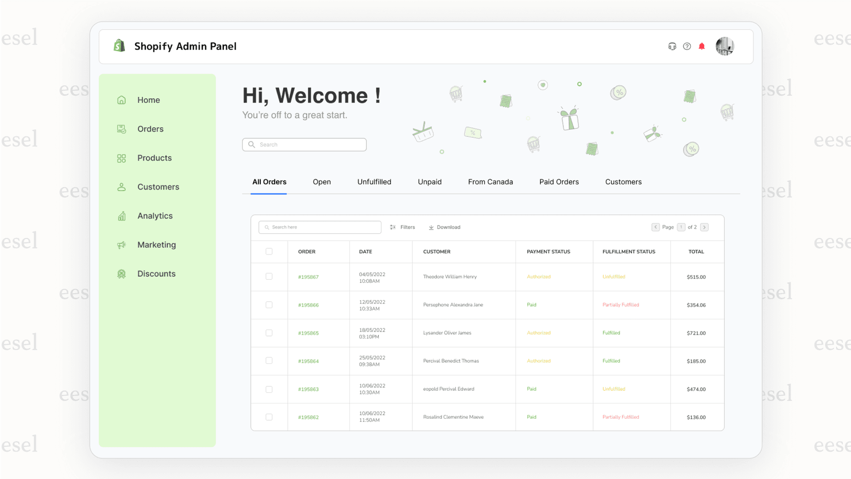 El panel de administración de Shopify, que es el centro de control para gestionar tu tienda y entender los precios de Shopify.