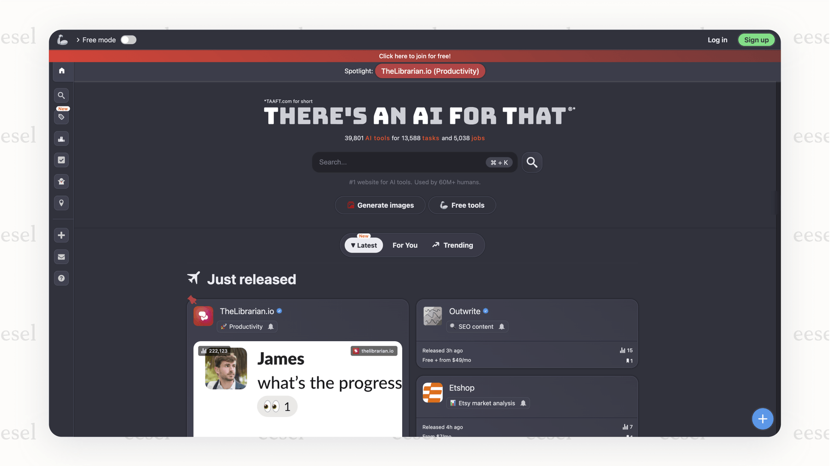 AIツールディレクトリ「There's An AI For That」のホームページ。