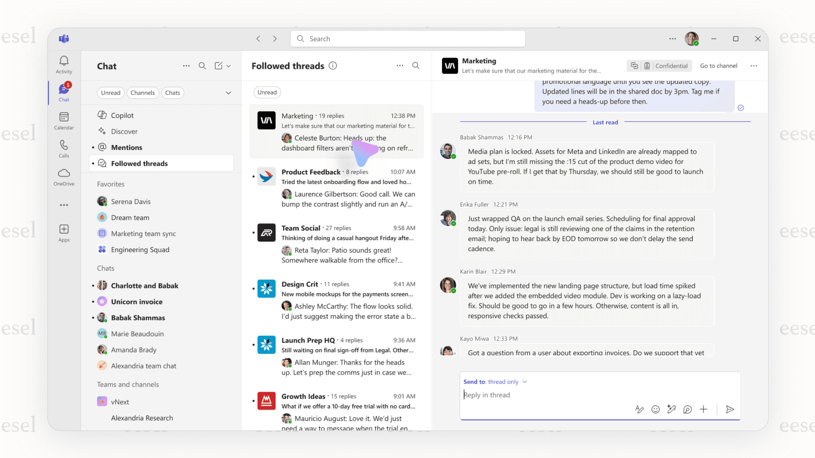 An example of a threaded conversation in a channel, a key feature examined in this microsoft teams review.