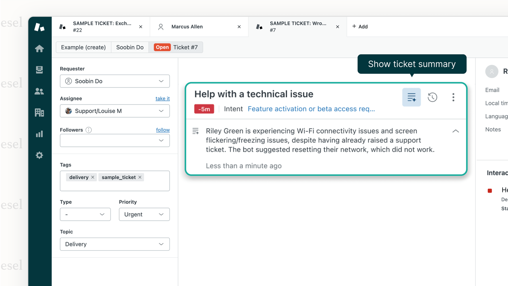 AI agent assist automating after-call work like ticket summarization and tagging.