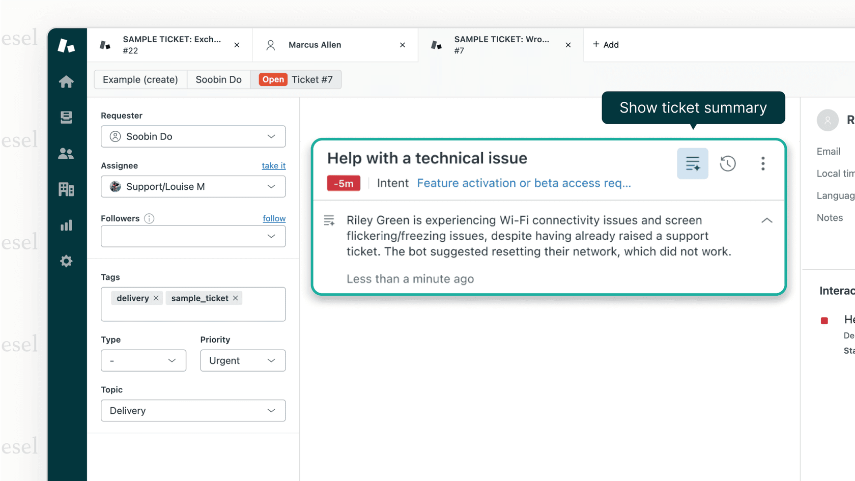 AI agent assist automating after-call work like ticket summarization and tagging.