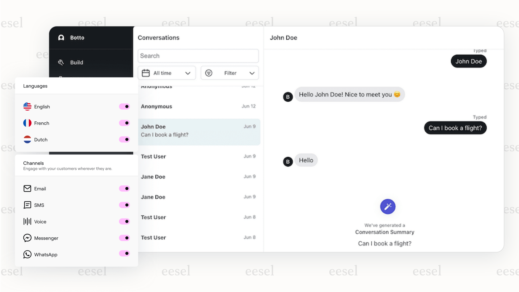 An omnichannel inbox in a modern live chat software platform.