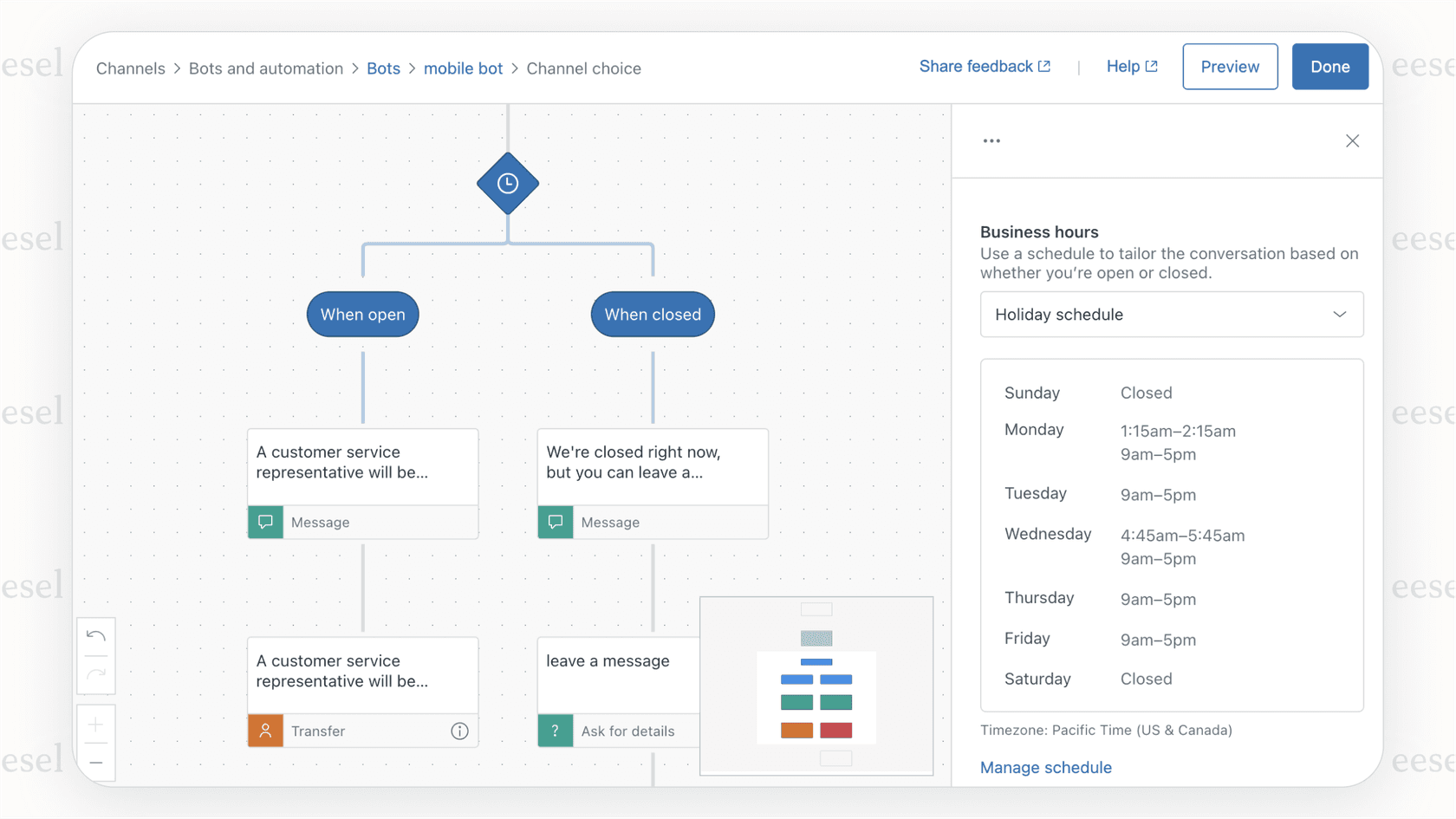 L'interface visuelle du Zendesk Flow Builder, un outil clé pour configurer l'automatisation de l'IA Zendesk pour les chatbots.