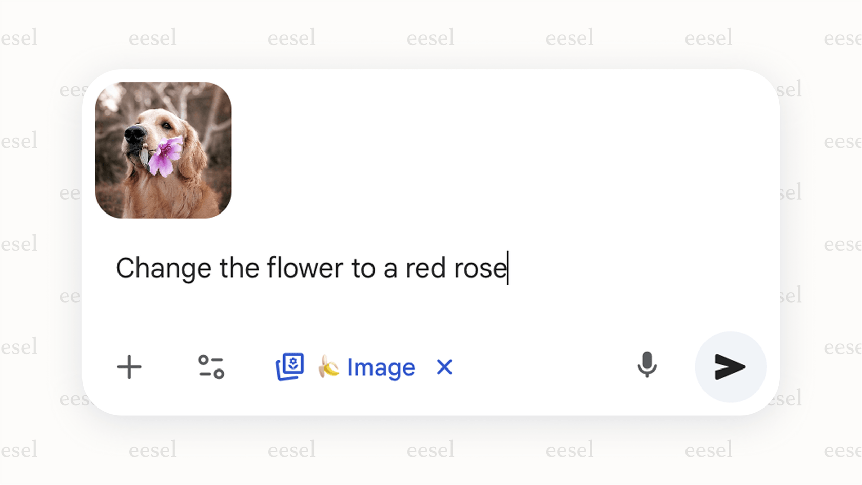 Una captura de pantalla de la función de edición de imágenes de la aplicación móvil Google Gemini, impulsada por Nano Banana, con una imagen de ejemplo y una barra de solicitud que dice, "Escribe lo que quieres editar..."