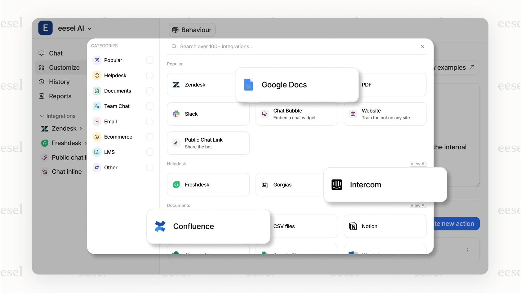 Integrations page for a business digital assistant.