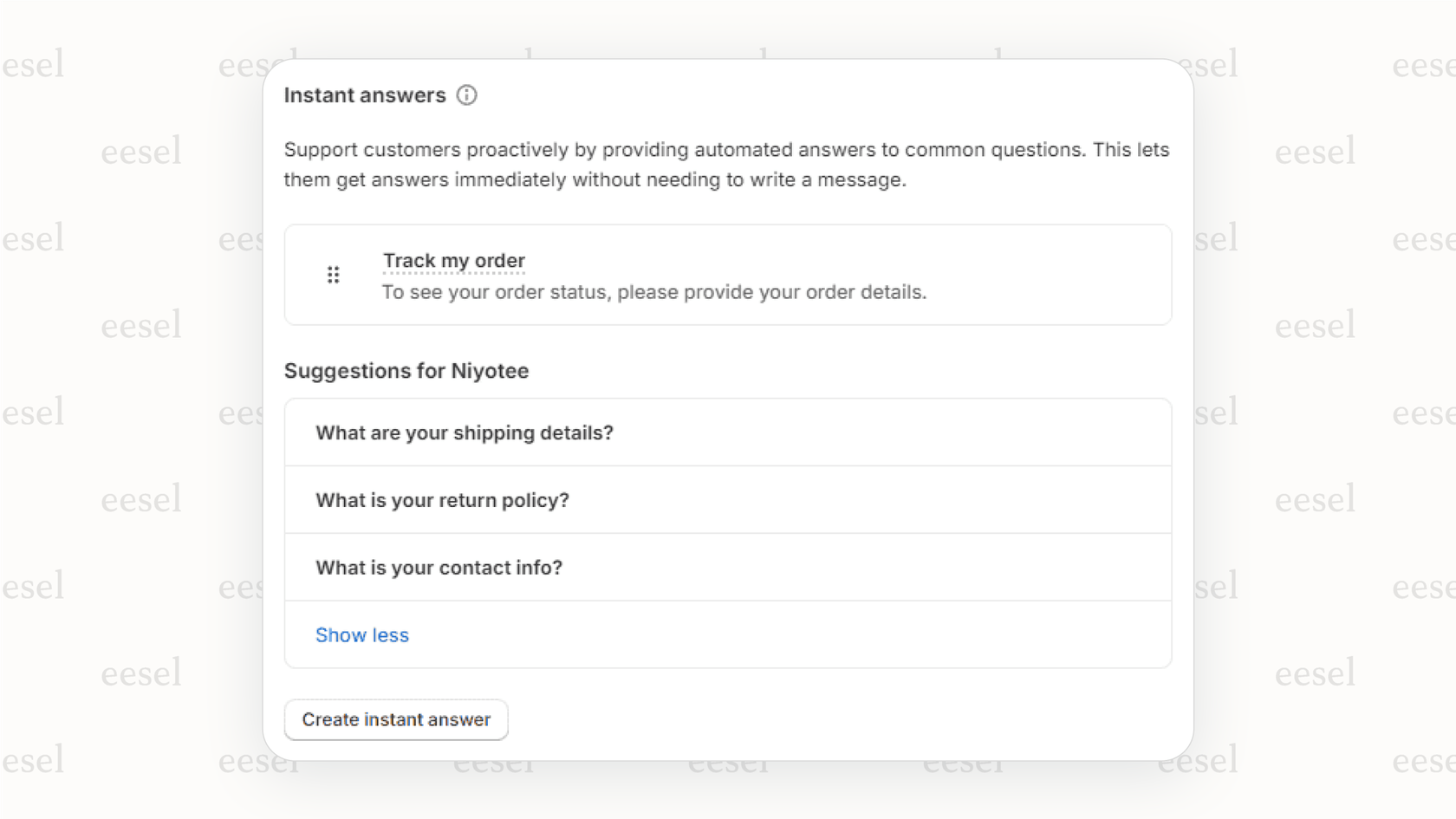 Das Shopify Inbox-Chatfenster, in dem die Shopify KI einem Agenten vorgeschlagene Antworten auf eine Kundenfrage zu Versandrichtlinien bietet.