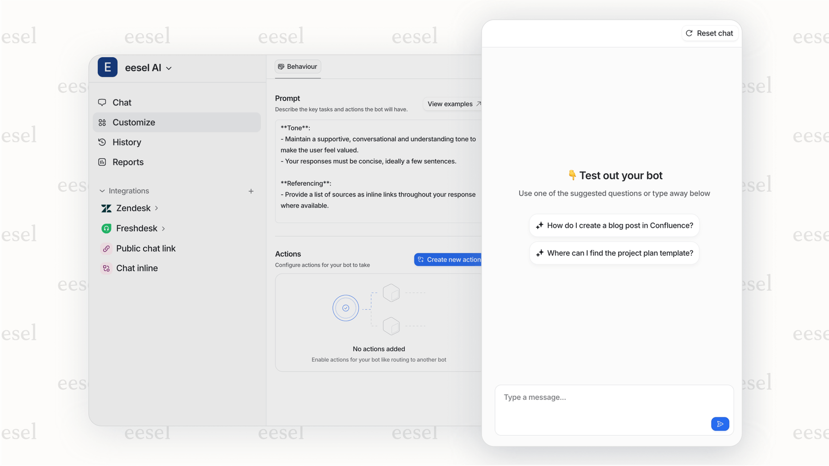 A screenshot of the eesel AI platform simulating performance to preview key AI customer service metrics before the AI goes live with customers.