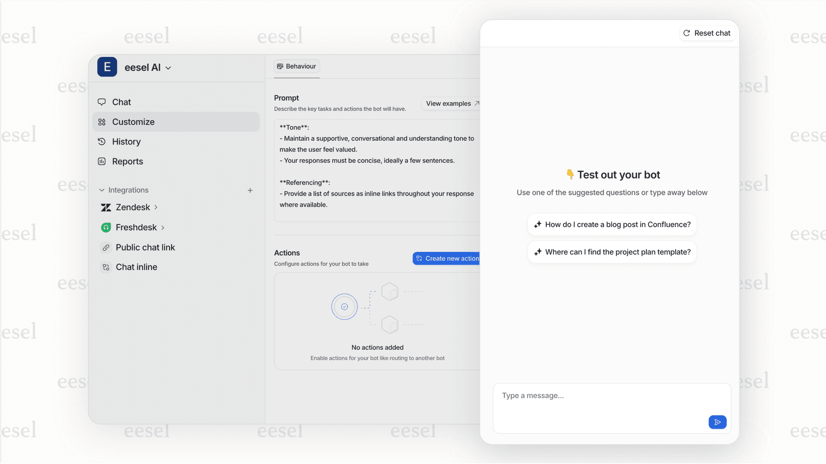 A screenshot of the eesel AI platform simulating performance to preview key AI customer service metrics before the AI goes live with customers.