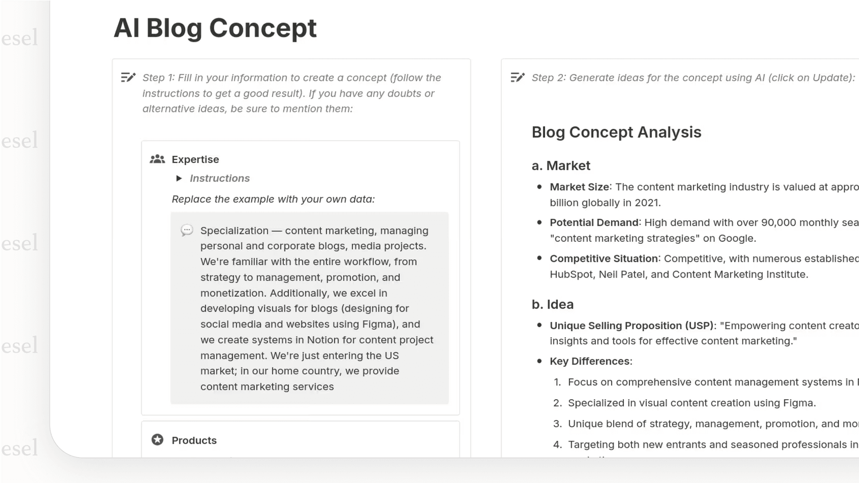 A screenshot showing an AI for content creation tool generating a list of potential blog post titles and outlines based on a user's prompt, illustrating the ideation phase.