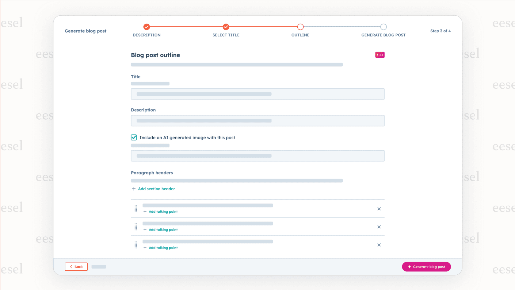Capture d'écran montrant l'Agent de contenu de l'IA HubSpot avec une invite à gauche et un brouillon d'article de blog généré par l'IA à droite, démontrant sa capacité de génération de contenu.