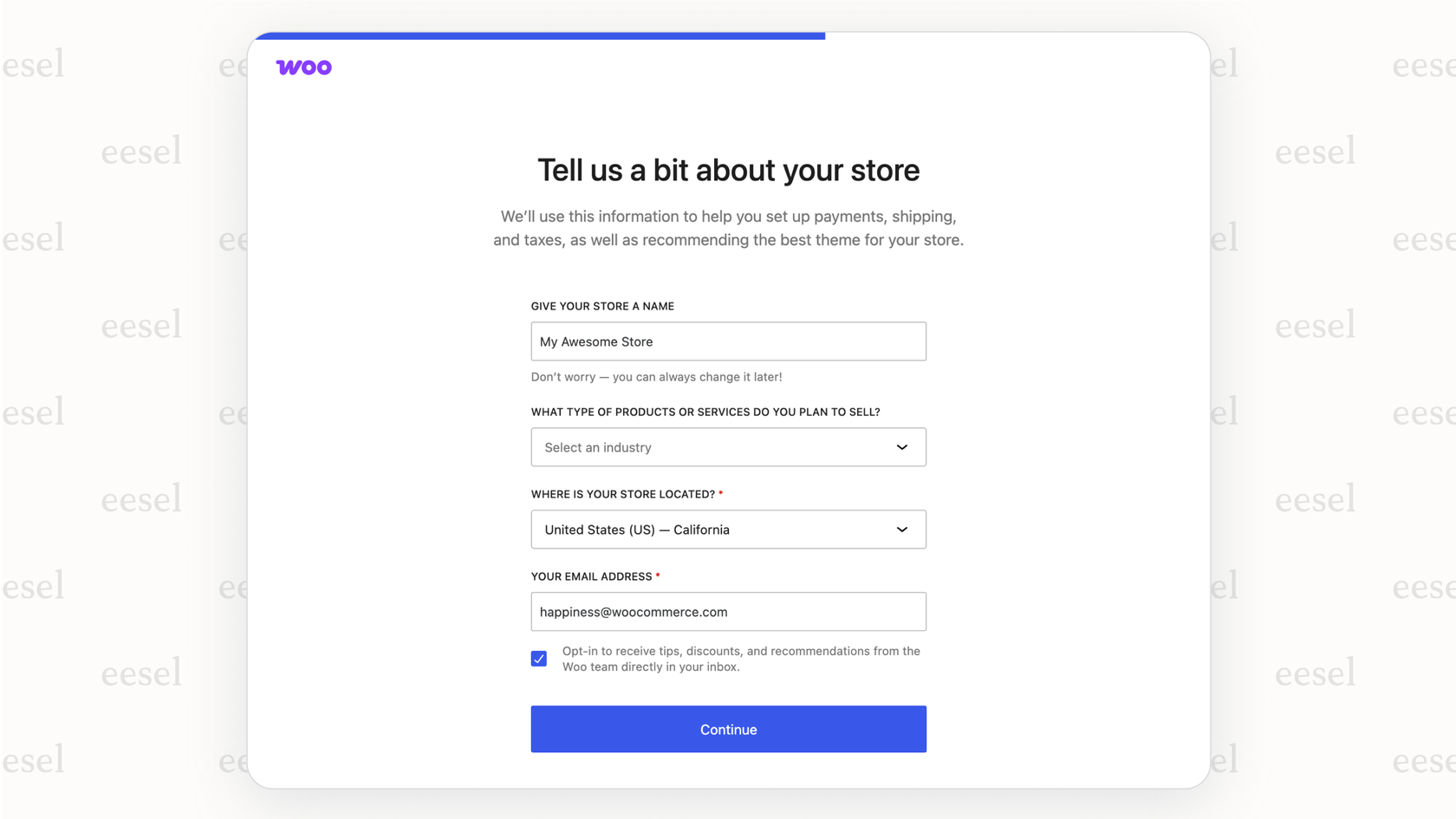 A screenshot of the WooCommerce setup wizard, highlighting its intuitive interface which is a key factor in the Magento vs. WooCommerce comparison for beginners.
