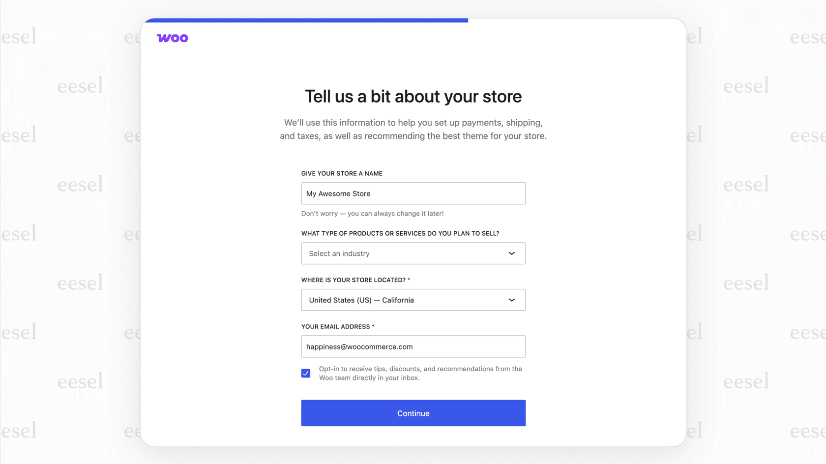 A screenshot of the WooCommerce setup wizard, highlighting its intuitive interface which is a key factor in the Magento vs. WooCommerce comparison for beginners.