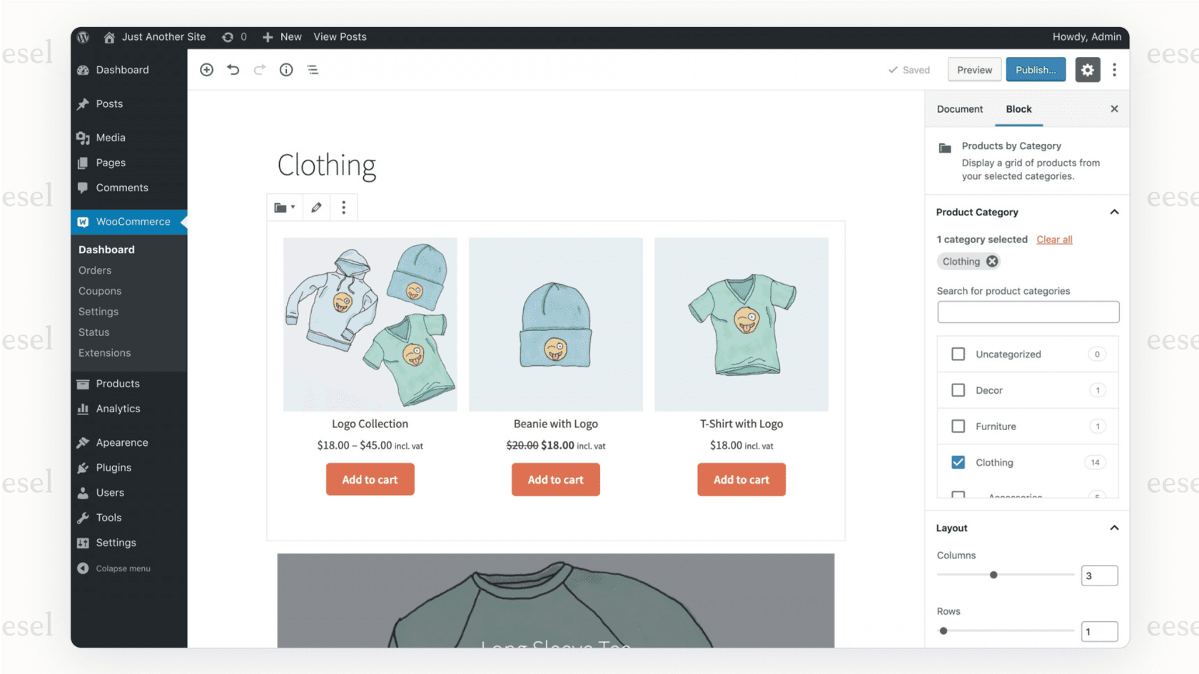 A screenshot from our woocommerce review showing the theme customization panel where users can change their store