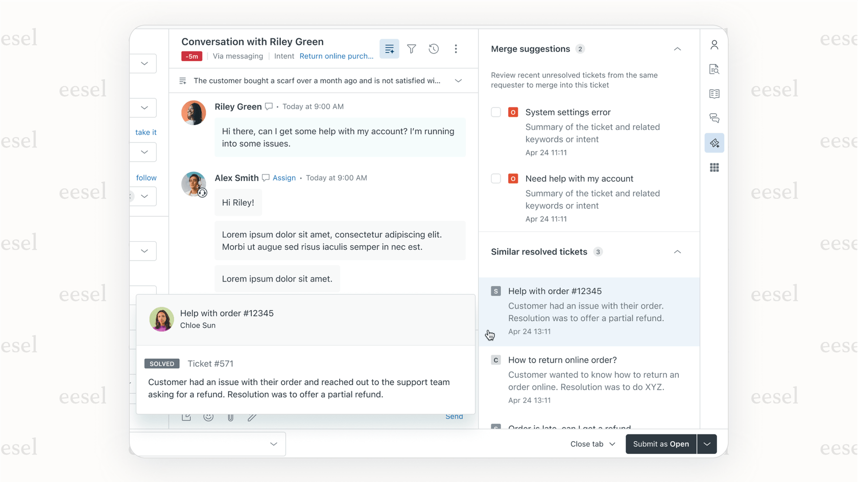 Une capture d'écran de la plateforme de résolution Zendesk