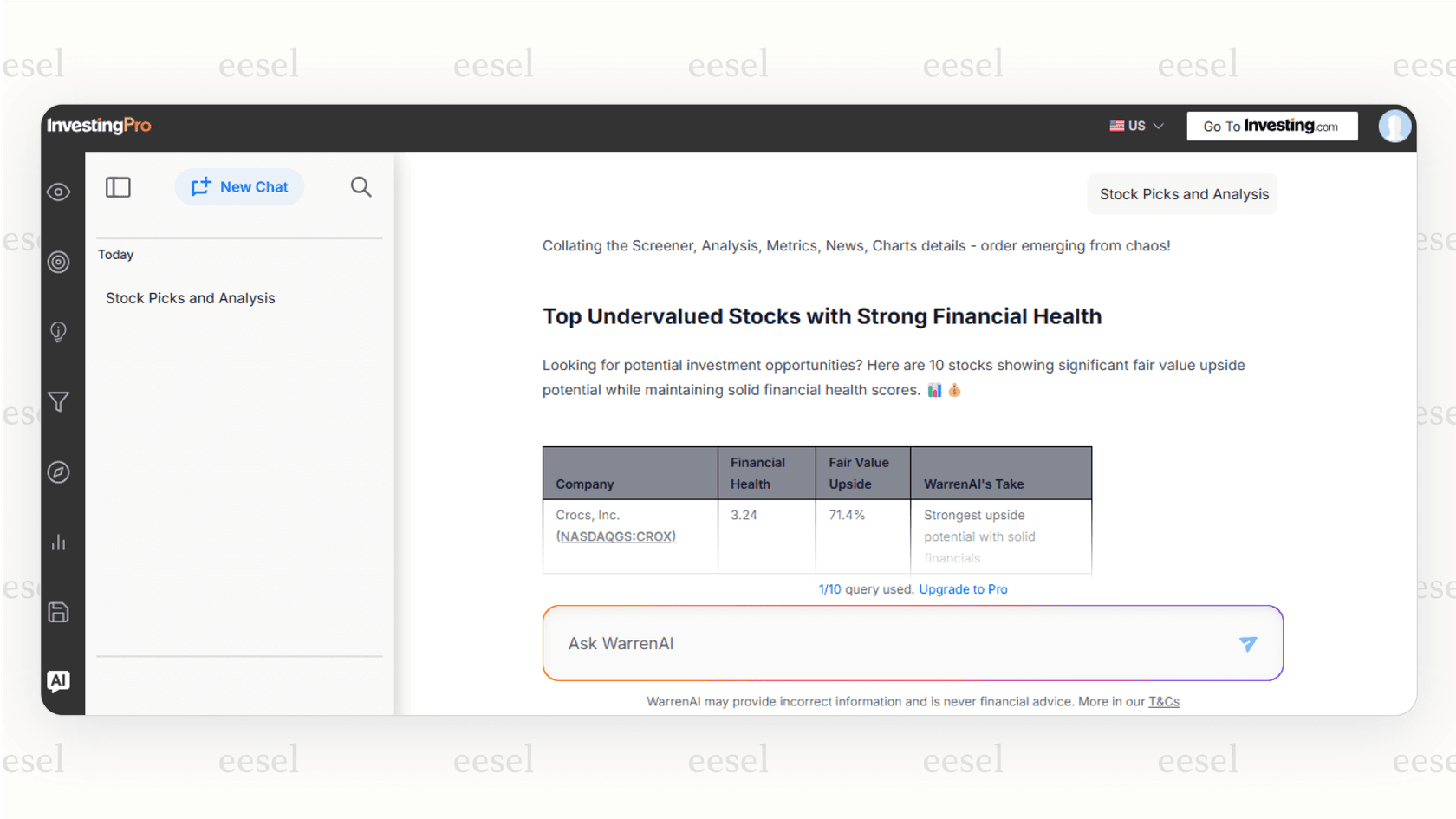 A screenshot from a specialized AI for investing platform showing a clear, data-driven summary of a company