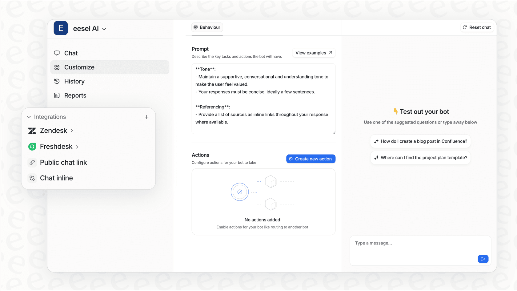 A screenshot of the eesel AI platform showing how it connects to different help desk software, a key topic in the Service Desk vs Help Desk discussion.