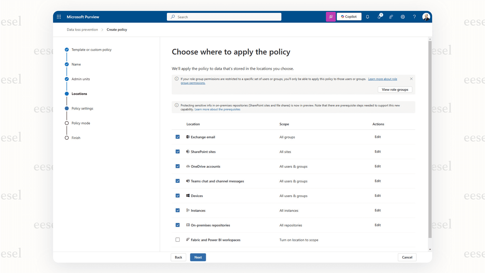 A screenshot of the Data Loss Prevention (DLP) settings page, an advanced feature that increases SharePoint pricing with Plan 2.