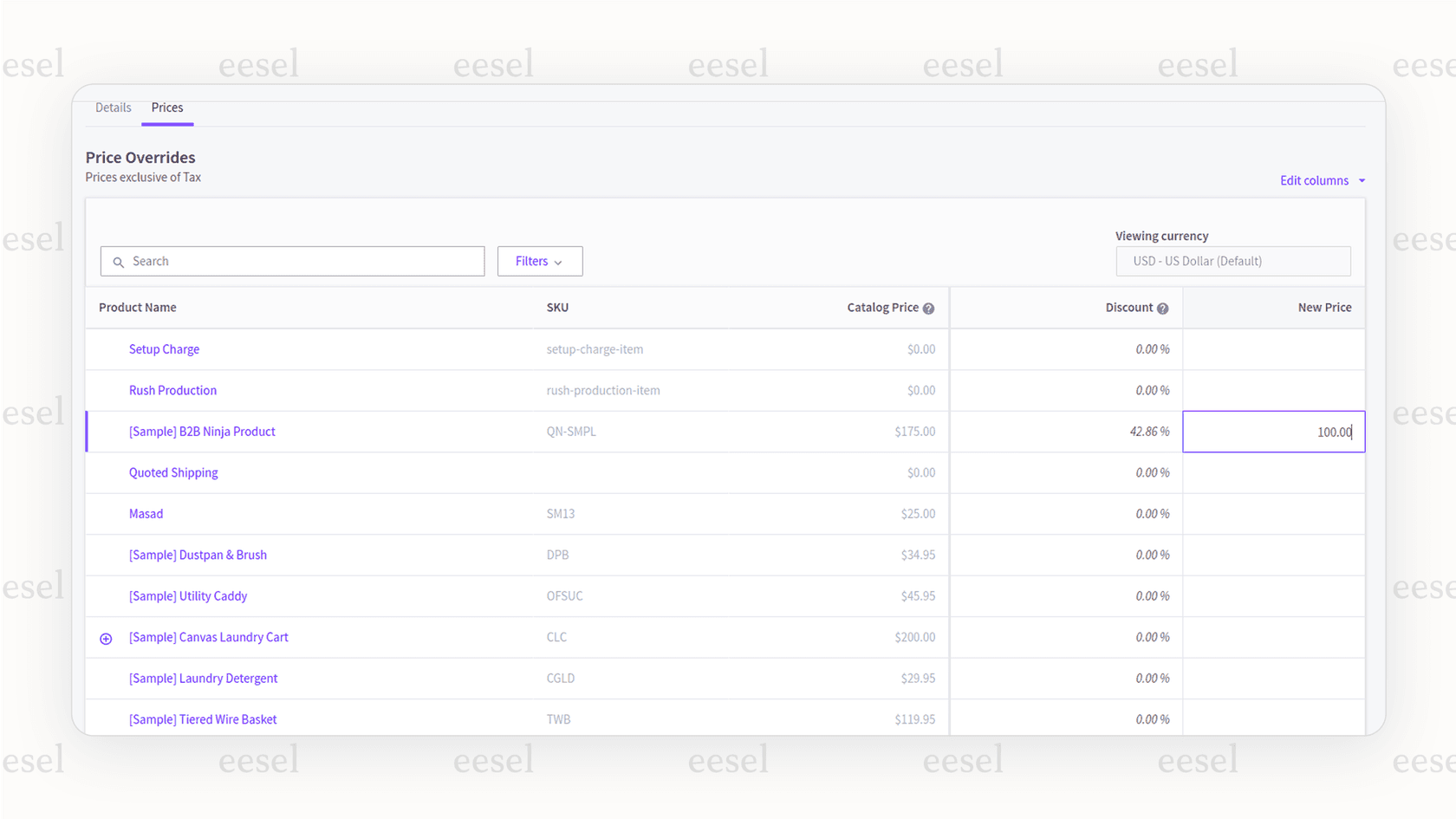 The BigCommerce admin panel showing custom B2B price lists, an important feature of enterprise BigCommerce pricing.