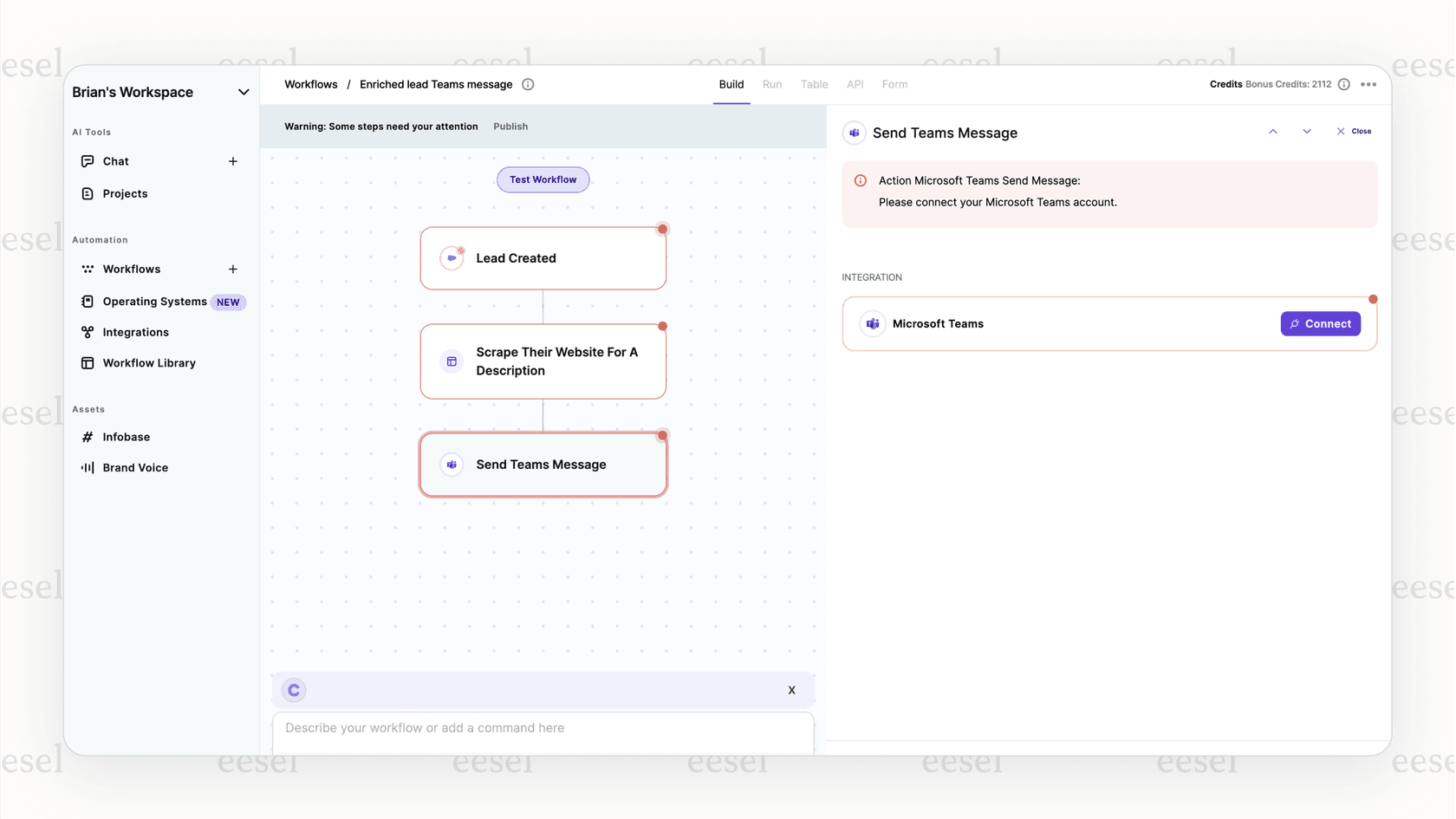 The workflow automation builder in Copy.ai, a powerful feature that makes it one of the best AI for writing tools for sales teams.