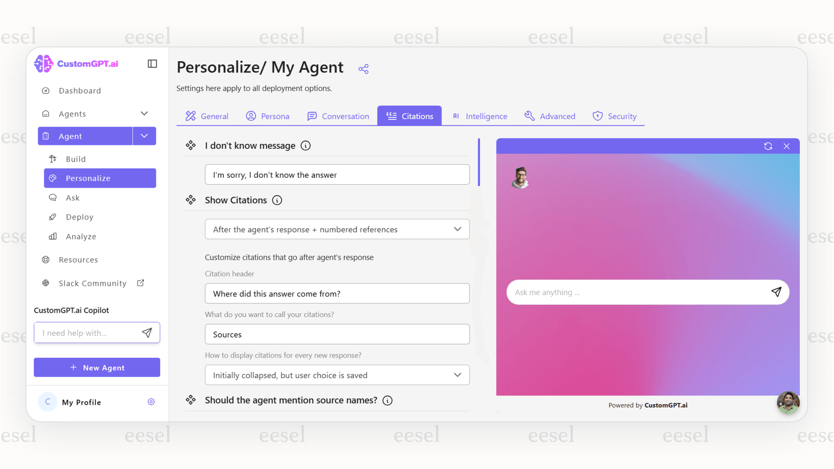 A screenshot of a CustomGPT.ai chatbot response with source citations, a key feature mentioned in many CustomGPT.ai reviews.