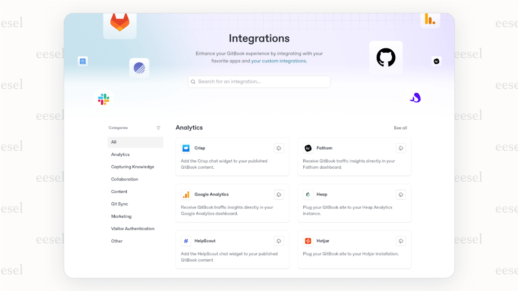Ein Screenshot einer GitBook-Bewertung, der zeigt, dass Integrationen nur Benachrichtigungen bieten und manuelle Arbeit erfordern, um die Informationen zu nutzen.