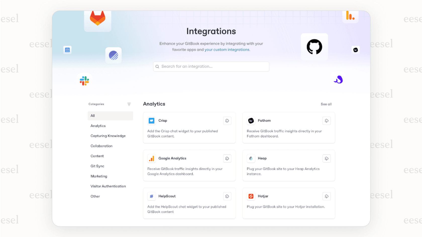 GitBookレビューのスクリーンショット。統合が通知のみを提供し、情報を使用するには手動作業が必要であることを示しています。