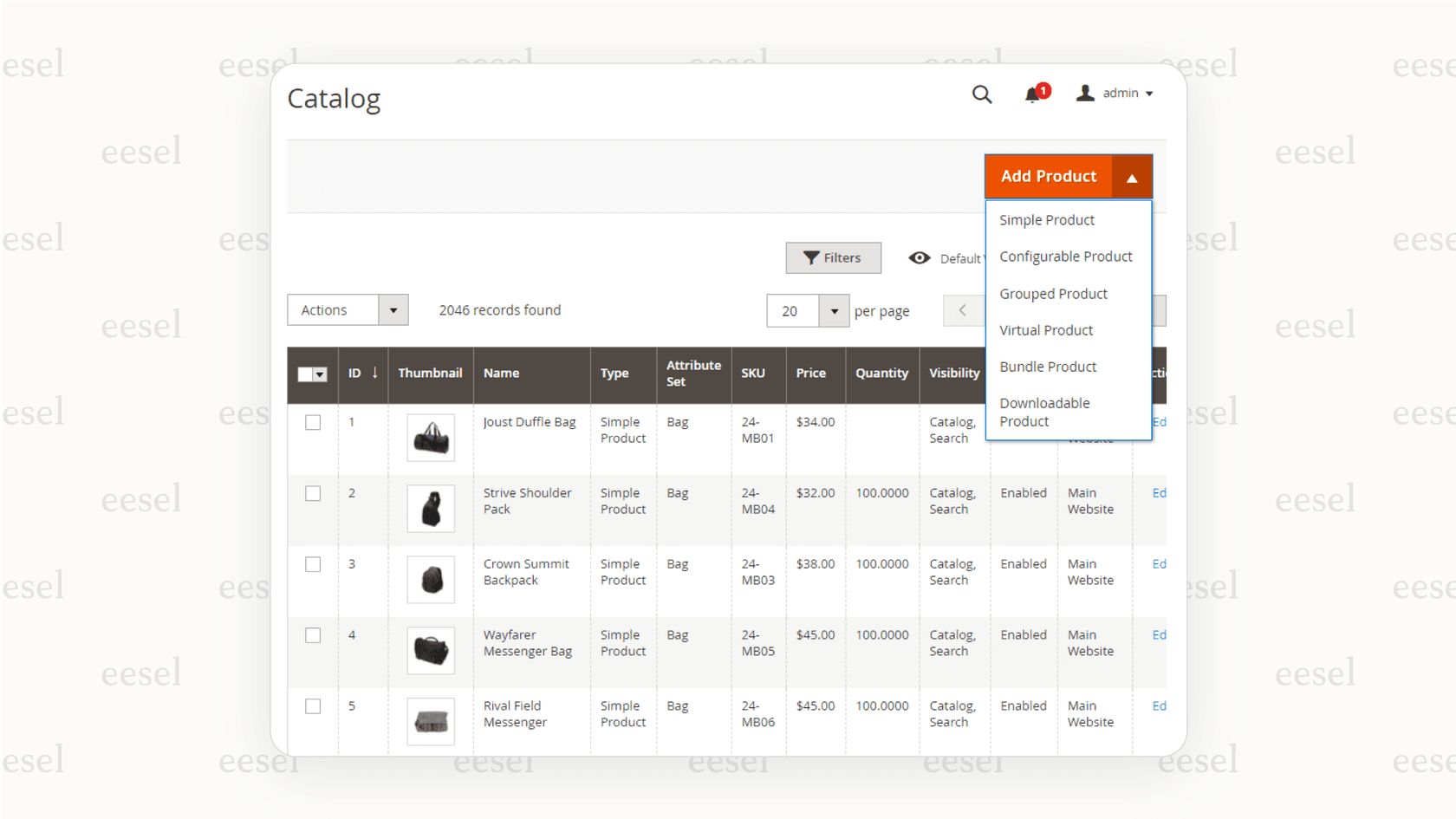 Screenshot of Magento