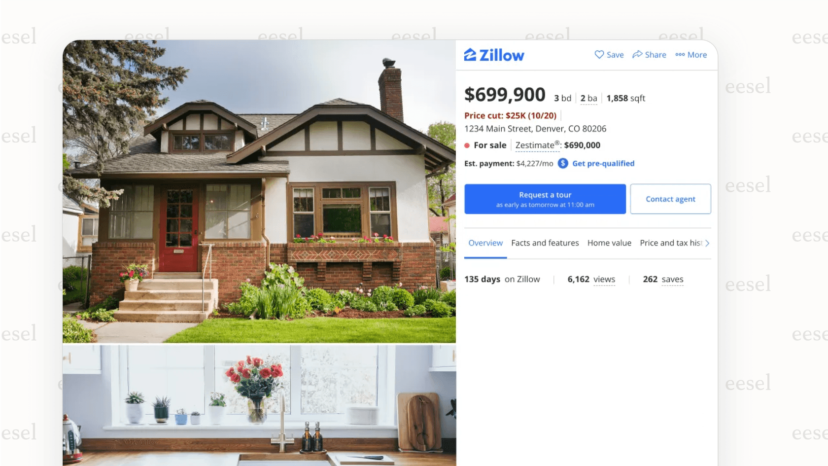 The Zillow website showing a property's "Zestimate" value, demonstrating how AI for real estate provides automated valuations.