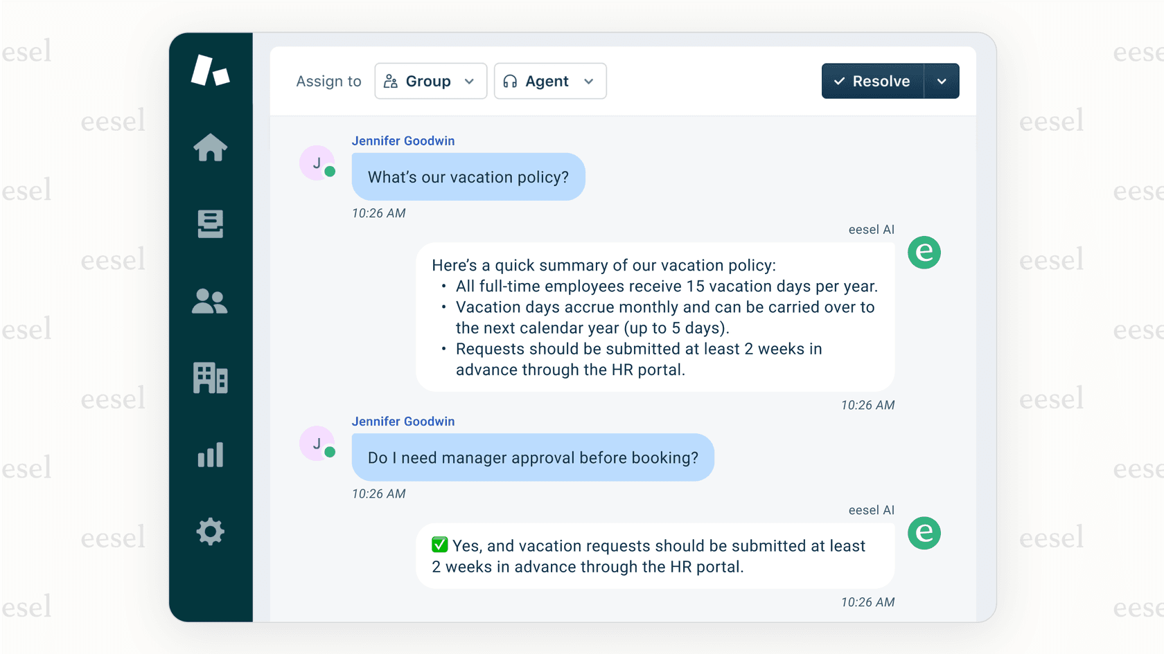 Un assistant interne démontrant l'utilisation de l'IA pour le support RH.