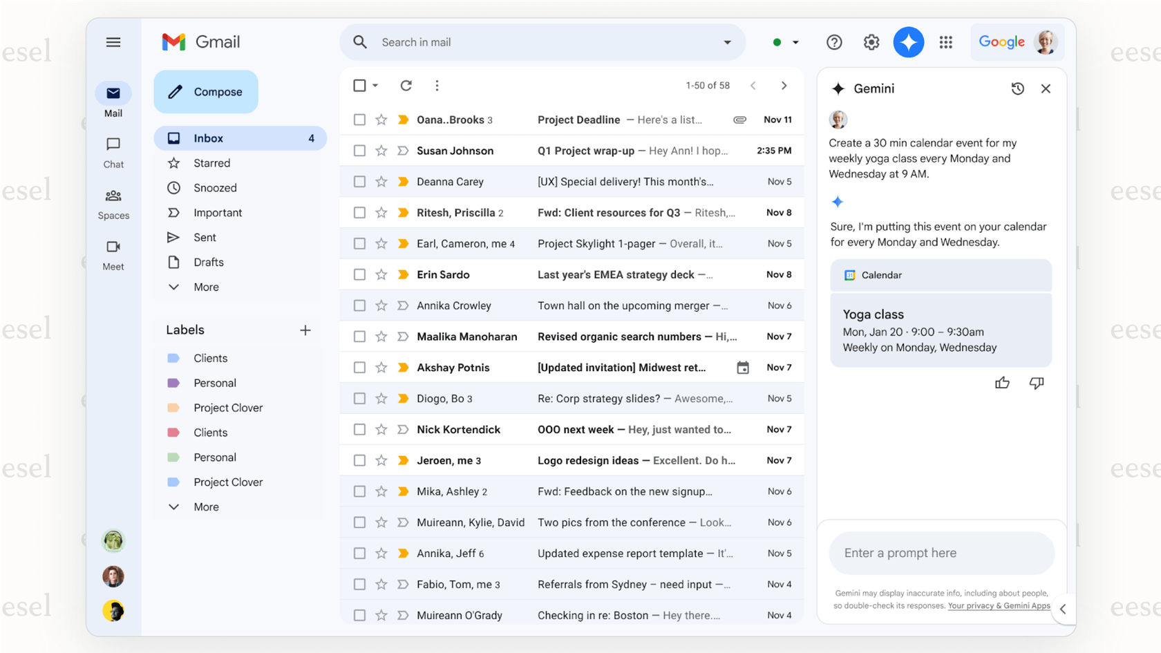 A screenshot of Google Gemini integrated directly into Gmail, demonstrating a key feature in the Gemini vs ChatGPT discussion for business productivity.