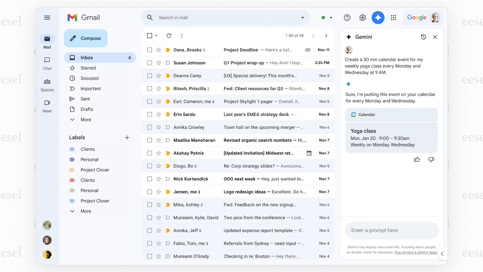 A screenshot of Google Gemini integrated directly into Gmail, demonstrating a key feature in the Gemini vs ChatGPT discussion for business productivity.