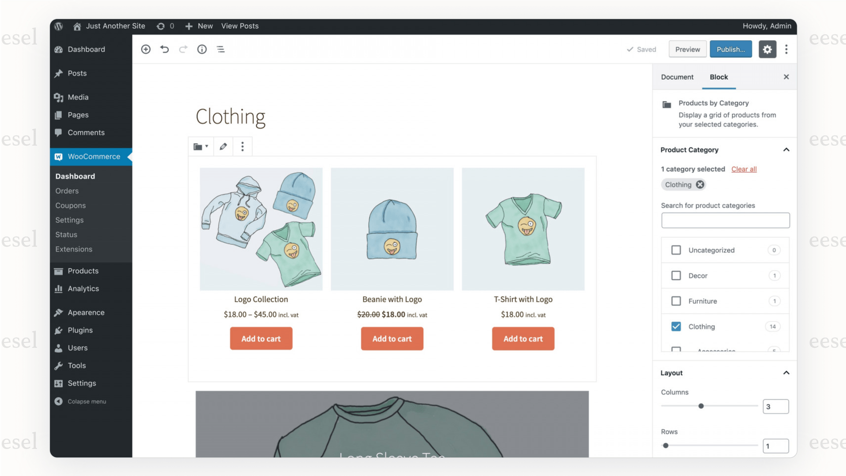 A screenshot showing the WooCommerce plugin integrated into the WordPress dashboard, illustrating its nature as one of the most customizable bigcommerce alternatives.