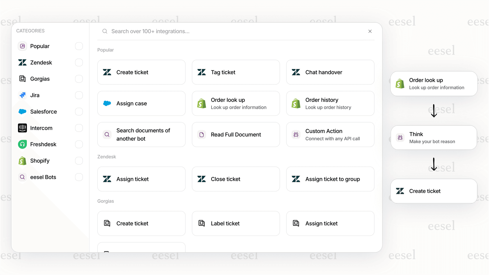 eesel AI workflow editor for Zendesk automation