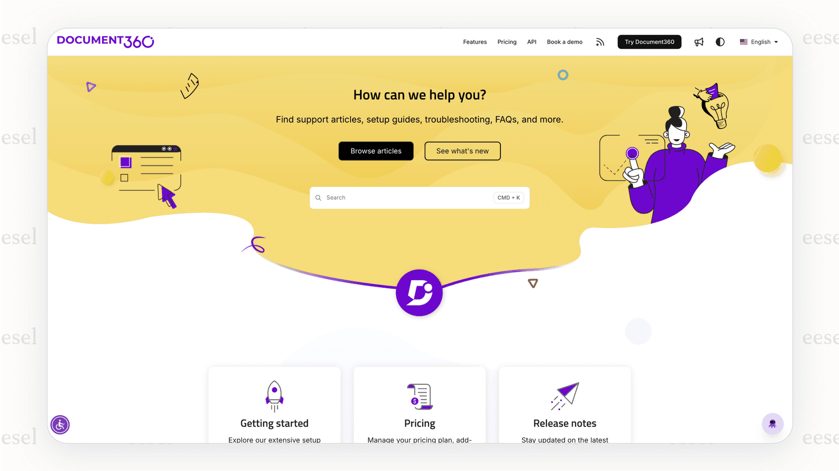 A screenshot of a customer help center built using Document360, highlighting its branding and customization features, which make it a strong GitBook alternative.
