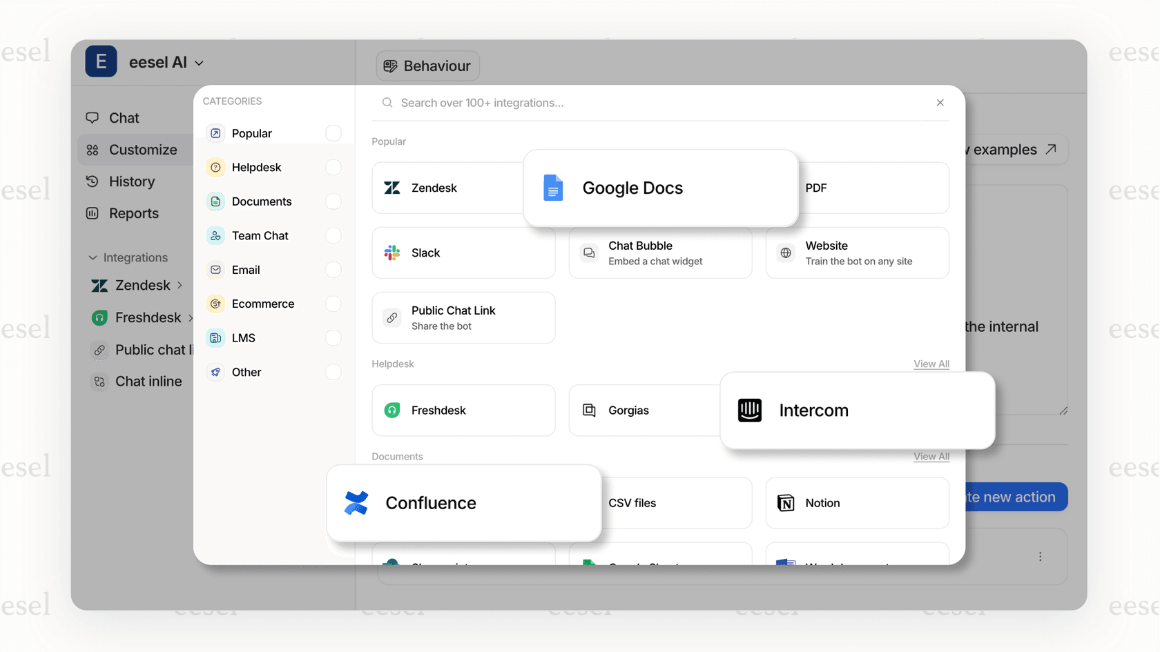 A grid of logos for popular business tools that integrate with eesel AI, an alternative to the more complex Gemini Oracle partnership.