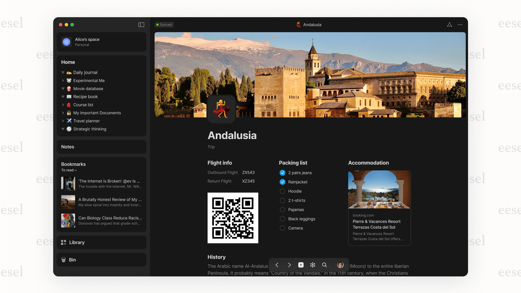 A screenshot of the Anytype app, a secure Notion alternative, showcasing its object-based structure and privacy-focused design.