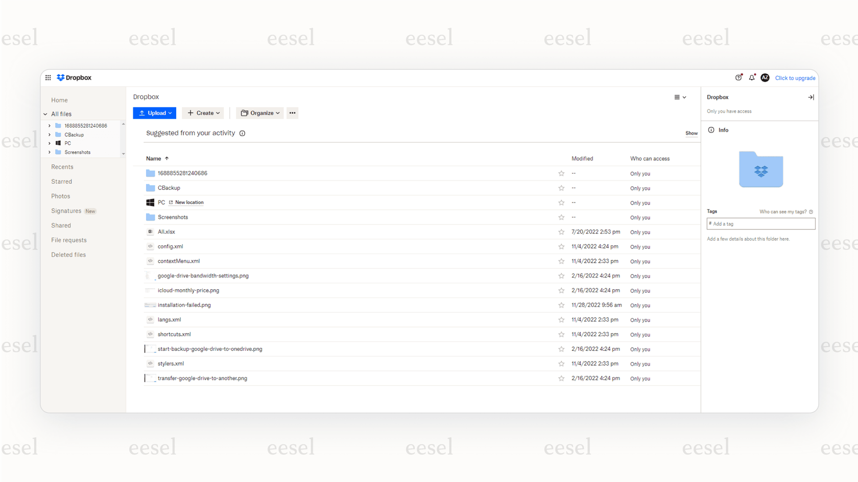 Die bekanntlich saubere Benutzeroberfläche von Dropbox, einer der führenden Google Drive-Alternativen, bekannt für ihre Einfachheit und schnelle Synchronisierung.
