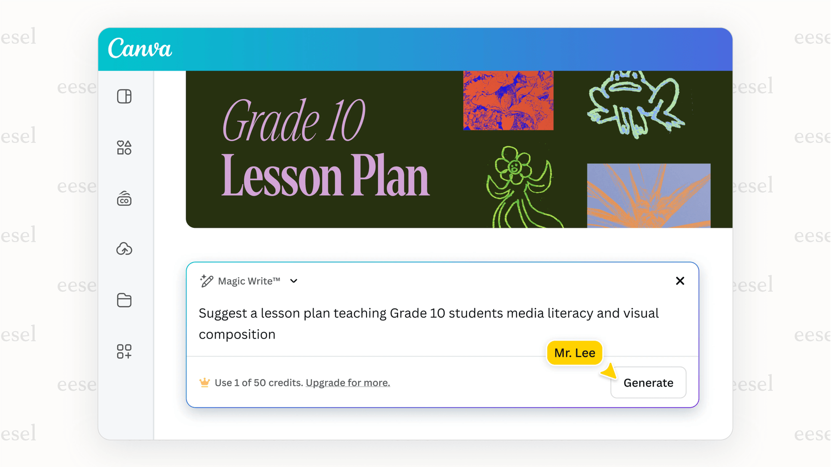 IA générative pour l'école créant un plan de cours à partir d'une simple invite.