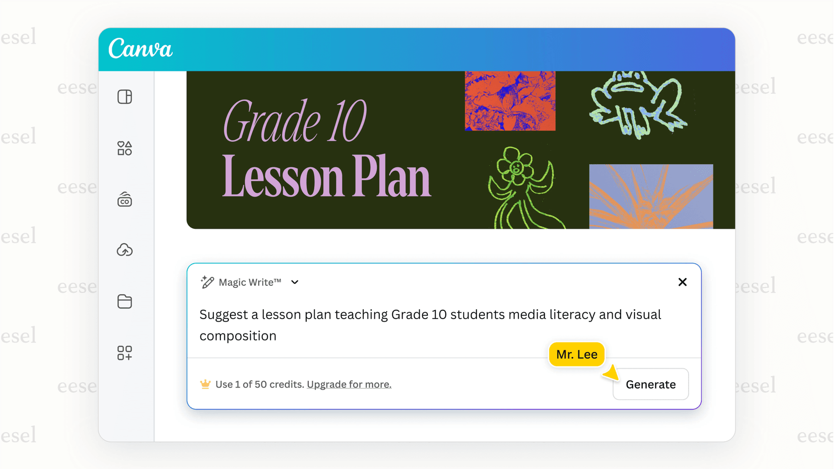 A screenshot showing how generative AI for school helps teachers create engaging lesson plans and content quickly.