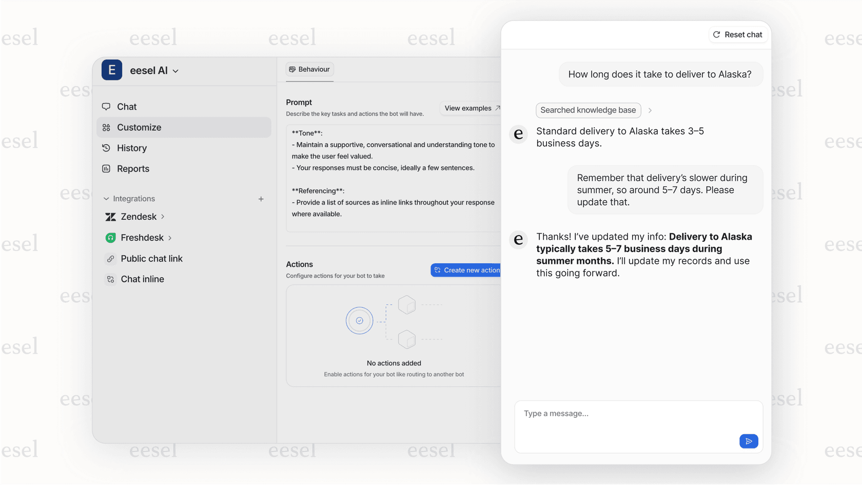 A screenshot demonstrating how a human agent corrects an AI