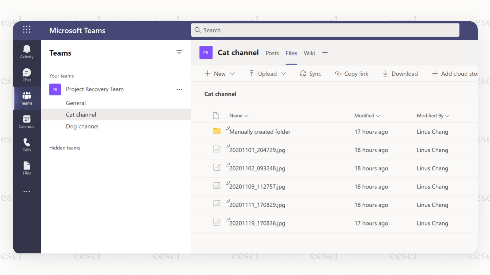 A screenshot of Microsoft Teams, a common SharePoint alternative, showing how chat conversations and file storage are integrated within a single channel.