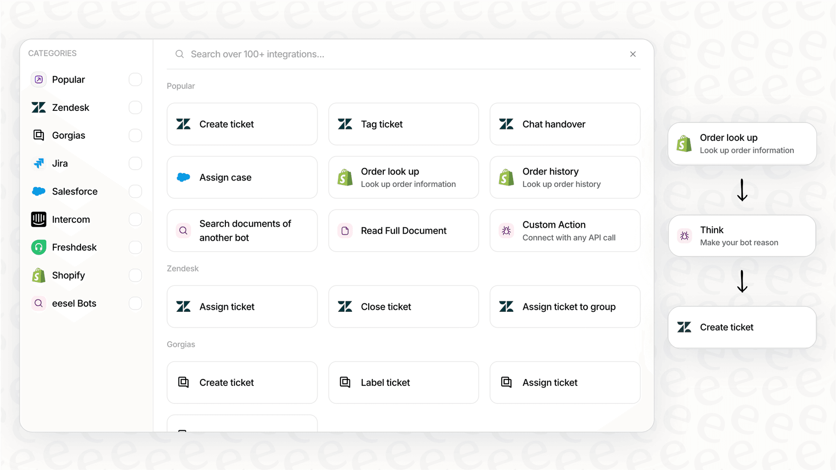 The eesel AI automated ticketing system workflow builder, where users can customize the AI