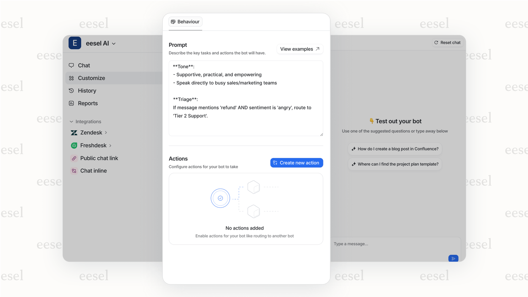 A user sets up an escalation path for intelligent routing in eesel AI by writing a simple rule in plain English.