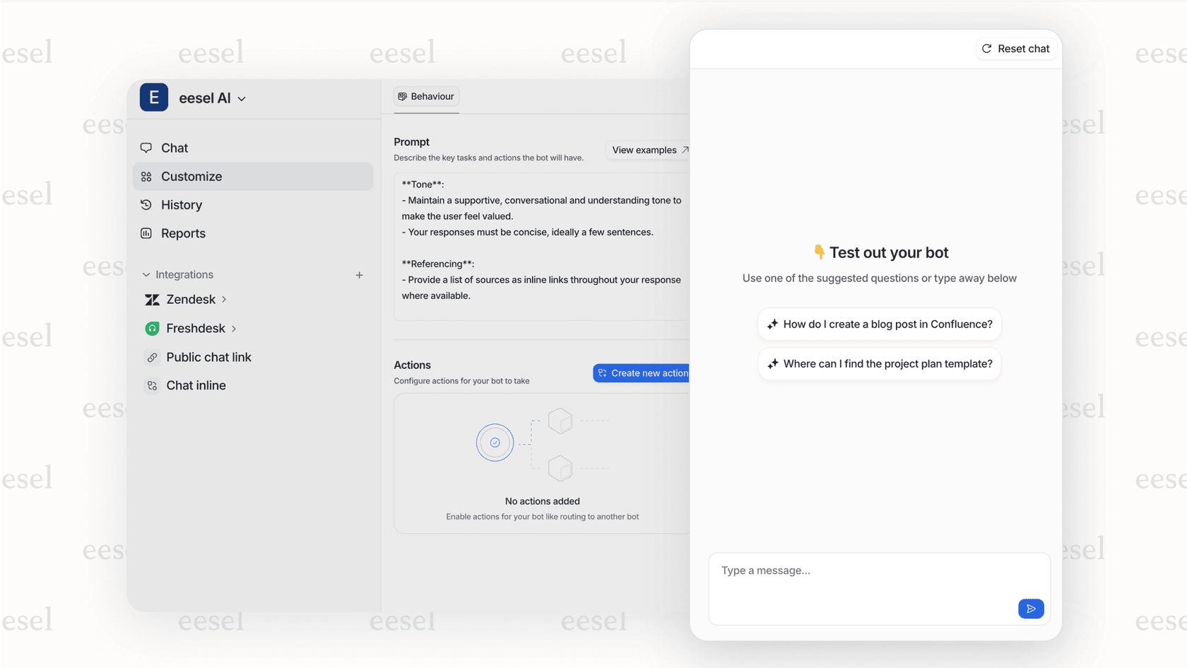 Una captura de pantalla del informe de simulación de eesel AI para flujos de trabajo automatizados, mostrando métricas clave como "95% de precisión" y "8 horas ahorradas por semana" para generar confianza antes del lanzamiento.