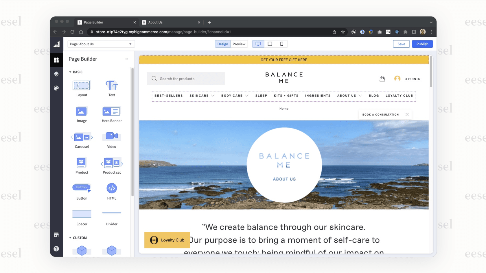 The BigCommerce Page Builder, an important factor for usability in the Shopify vs BigCommerce debate.