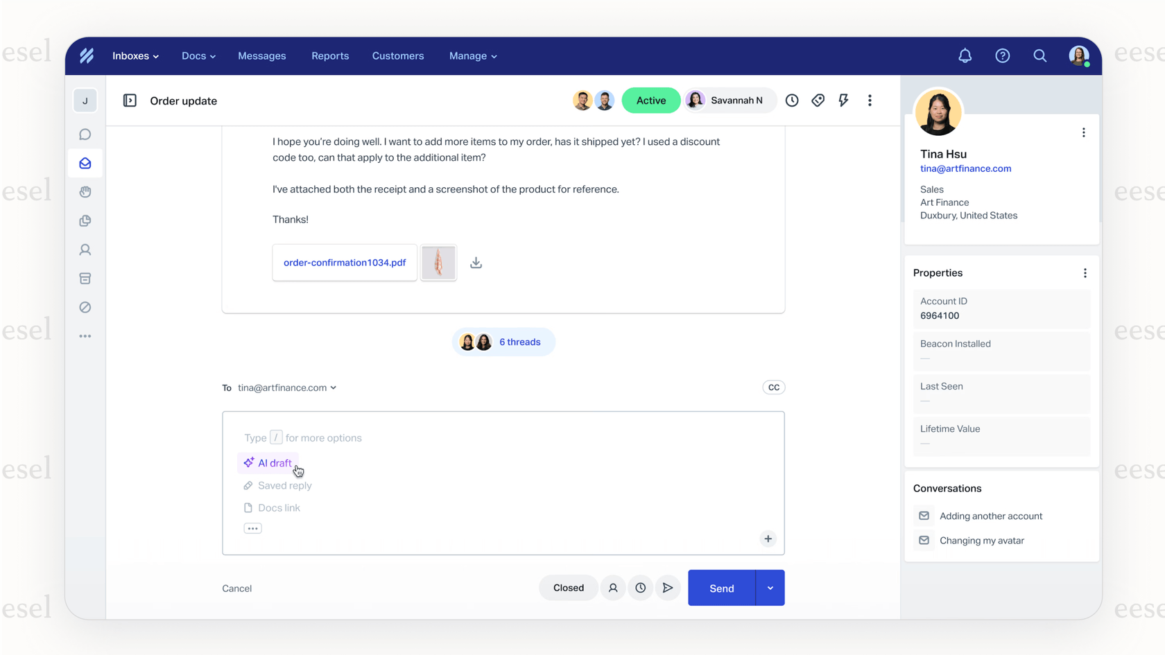 A screenshot of the Help Scout shared inbox, a popular front alternative, showing its clean and intuitive interface that resembles a standard email client.