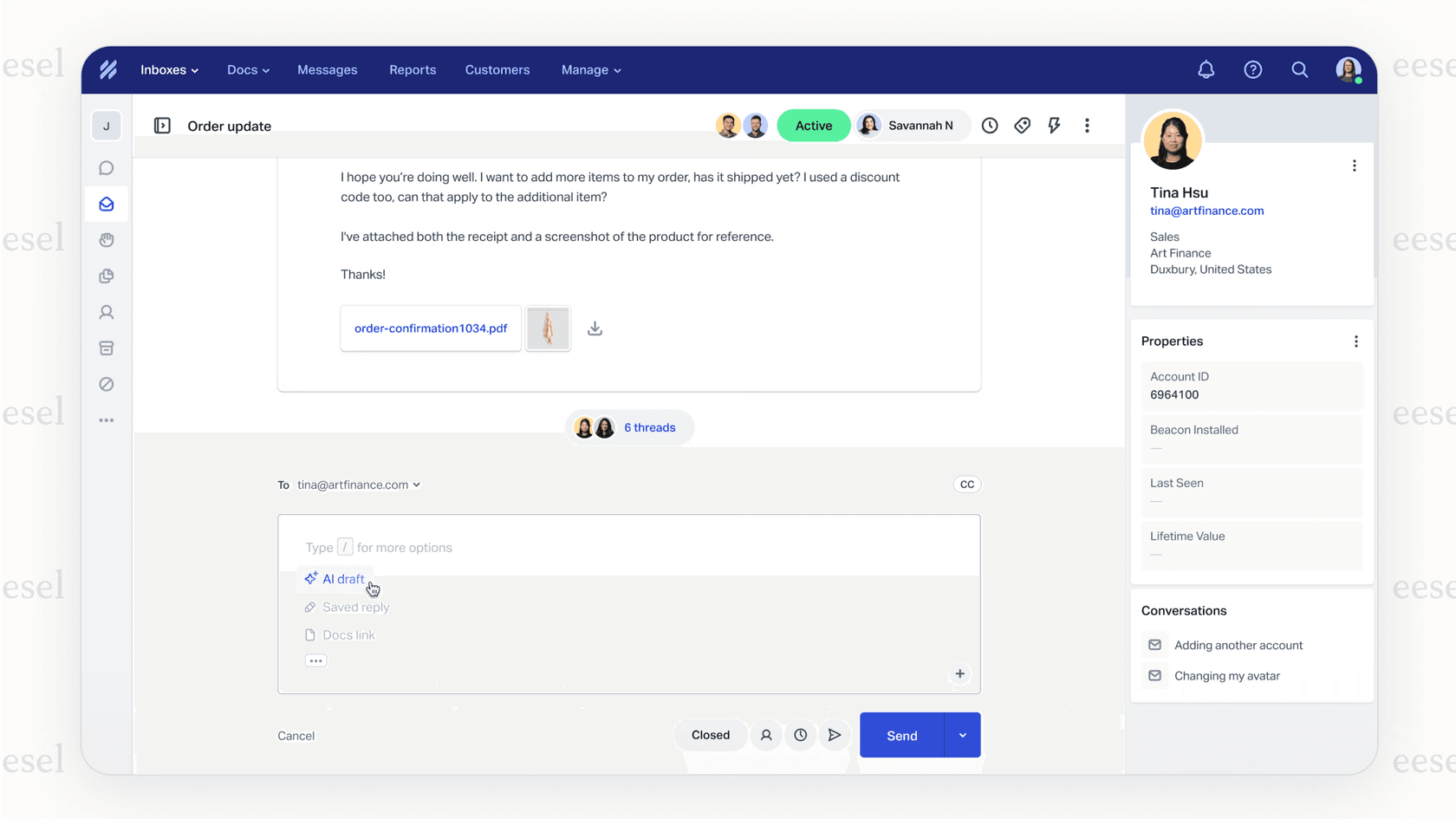 Help Scoutの共有インボックスのスクリーンショット。人気の高いFront代替ツールで、標準的なメールクライアントに似たクリーンで直感的なインターフェースを示しています。